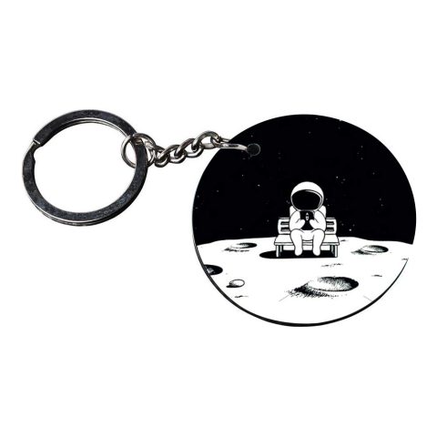 Crafty Worth | astronaut keychain | keychain gun customized keychain with photo Printed Wooden Keychain| Circle Shape Set of 2 keyrings 2×2 inch - alternate view