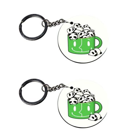 Crafty Worth | panda keychain for girls | keychain 3 in 1 customized keychain with photo Printed Wooden Keychain| Circle Shape Set of 2 keyrings 2×2 inch