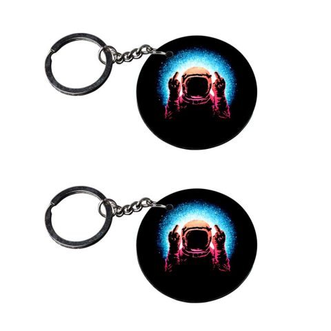 Crafty Worth | Space men keychain | keychain joker customized keychain with photo Printed Wooden Keychain| Circle Shape Set of 2 keyrings 2×2 inch