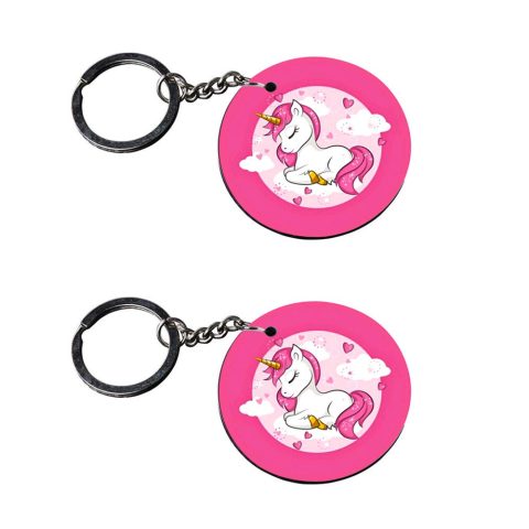 Crafty Worth | unicorn keychain for girls for coins | keychain for wardrobe customized keychain with photo Printed Wooden Keychain| Circle Shape Set of 2 keyrings 2×2 inch