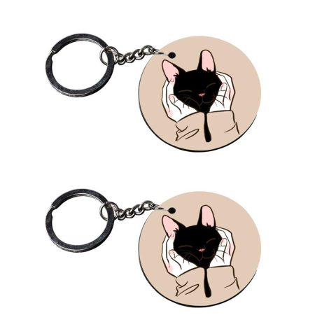 Crafty Worth | black cat keychain | keychain for car customized keychain with photo Printed Wooden Keychain| Circle Shape Set of 2 keyrings 2×2 inch