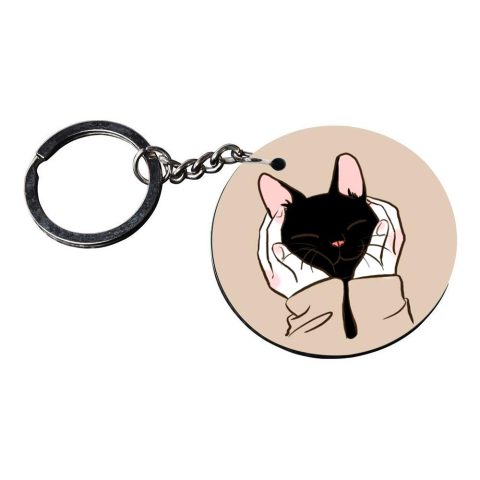 Crafty Worth | black cat keychain | keychain for car customized keychain with photo Printed Wooden Keychain| Circle Shape Set of 2 keyrings 2×2 inch - alternate view