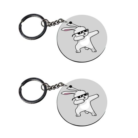 Crafty Worth | rabbit dab keychain | y keychain customized keychain with photo Printed Wooden Keychain| Circle Shape Set of 2 keyrings 2×2 inch