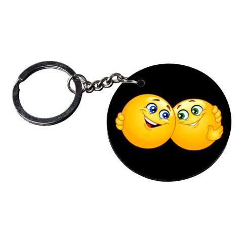 Crafty Worth | emoji keychain | keychain for scooty customized keychain with photo Printed Wooden Keychain| Circle Shape Set of 2 keyrings 2×2 inch - alternate view