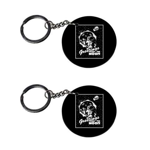 Crafty Worth | astronaut keychain | h keychain customized keychain with photo Printed Wooden Keychain| Circle Shape Set of 2 keyrings 2×2 inch