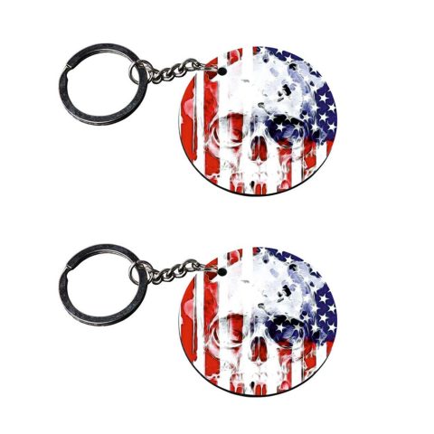 Crafty Worth | american flag keychains | keychain for car customized keychain with photo Printed Wooden Keychain| Circle Shape Set of 2 keyrings 2×2 inch
