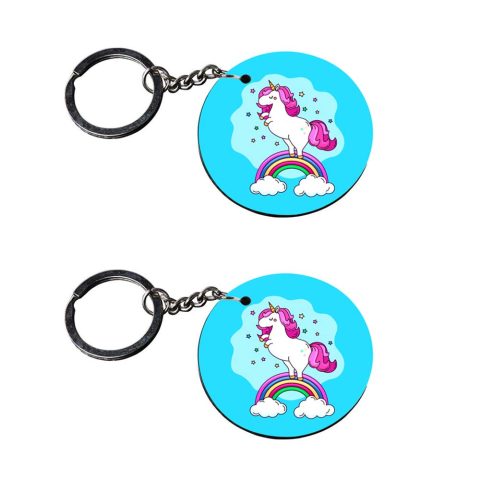 Crafty Worth | unicorn keychain for girls | keychain for wife customized keychain with photo Printed Wooden Keychain| Circle Shape Set of 2 keyrings 2×2 inch