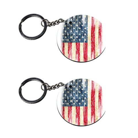 Crafty Worth | american flag keychains | d keychain for girls customized keychain with photo Printed Wooden Keychain| Circle Shape Set of 2 keyrings 2×2 inch
