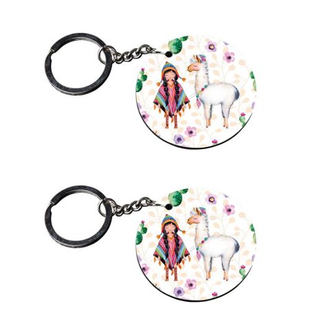 Crafty Worth | llama keychain | keychain for ecosport customized keychain with photo Printed Wooden Keychain| Circle Shape Set of 2 keyrings 2×2 inch