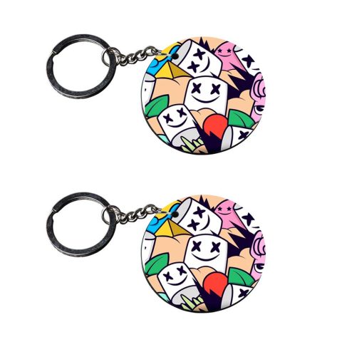 Crafty Worth | X X smily marshmallow keychain | p keychain under 100 customized keychain with photo Printed Wooden Keychain| Circle Shape Set of 2 keyrings 2×2 inch