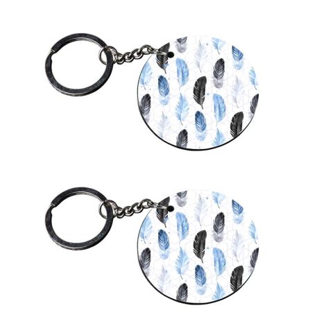 Crafty Worth | feather keychain | keychains for girls customized keychain with photo Printed Wooden Keychain| Circle Shape Set of 2 keyrings 2×2 inch