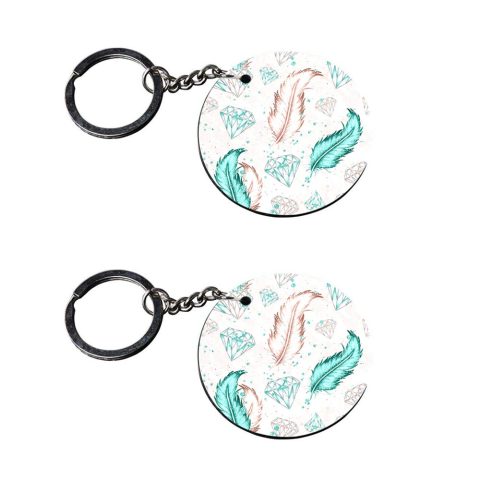 Crafty Worth | feather keychain | c keychain for door opening customized keychain with photo Printed Wooden Keychain| Circle Shape Set of 2 keyrings 2×2 inch