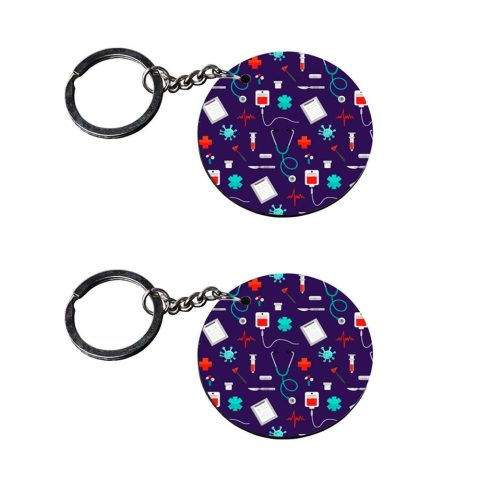 Crafty Worth | medical keychain | e keychain customized keychain with photo Printed Wooden Keychain| Circle Shape Set of 2 keyrings 2×2 inch