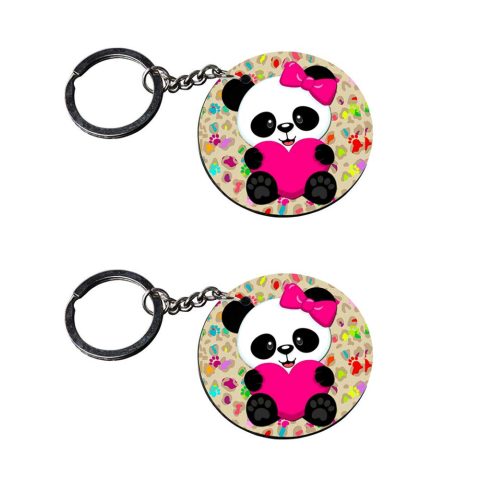 Crafty Worth | panda keychains cute | keychain 2020 model model customized keychain with photo Printed Wooden Keychain| Circle Shape Set of 2 keyrings 2×2 inch