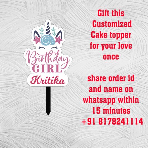 Crafty Worth | Unicorn Cake Topper | Happy Birthday Cake Decoration for Girls | Boys | Kids | Wife | Husband Personalized Cake Topper for Birthday, Engagement, Anniversary and All Other Parties/Events - alternate view