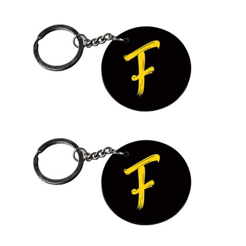 Crafty Worth | Alphabet F keychain | h keychain stylish customized keychain with photo Printed Wooden Keychain| Circle Shape Set of 2 keyrings 2×2 inch