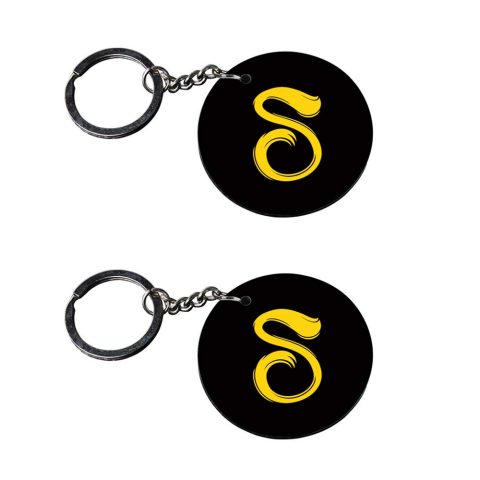 Crafty Worth | Alphabet S keychain | j keychain with less price customized keychain with photo Printed Wooden Keychain| Circle Shape Set of 2 keyrings 2×2 inch