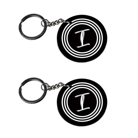 Crafty Worth | Alphabet I keychain | keychain of love customized keychain with photo Printed Wooden Keychain| Circle Shape Set of 2 keyrings 2×2 inch