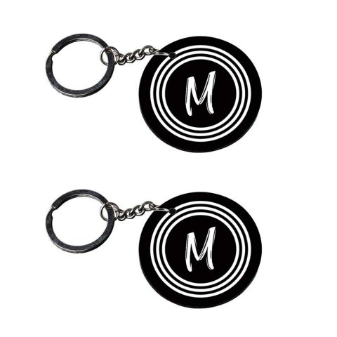Crafty Worth | Alphabet M keychain | keychain personalized customized keychain with photo Printed Wooden Keychain| Circle Shape Set of 2 keyrings 2×2 inch