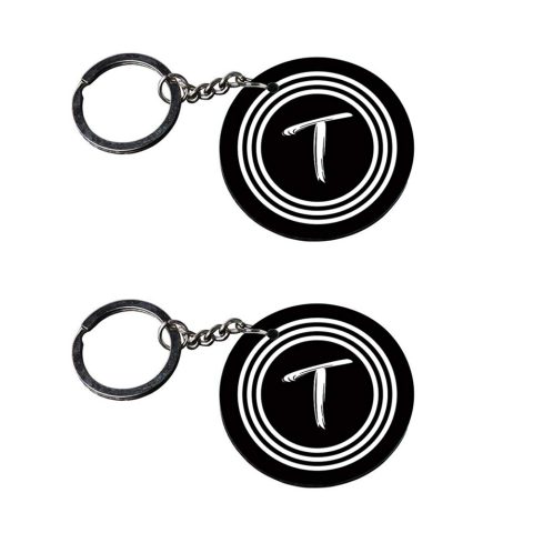 Crafty Worth | Alphabet T keychain | p keychain for bike customized keychain with photo Printed Wooden Keychain| Circle Shape Set of 2 keyrings 2×2 inch