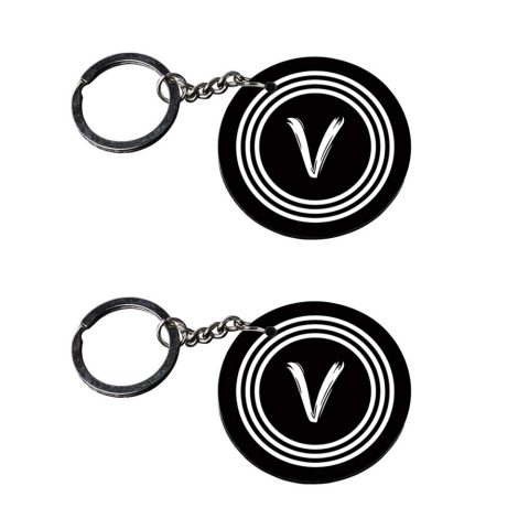Crafty Worth | Alphabet V keychain | keychain quirky customized keychain with photo Printed Wooden Keychain| Circle Shape Set of 2 keyrings 2×2 inch