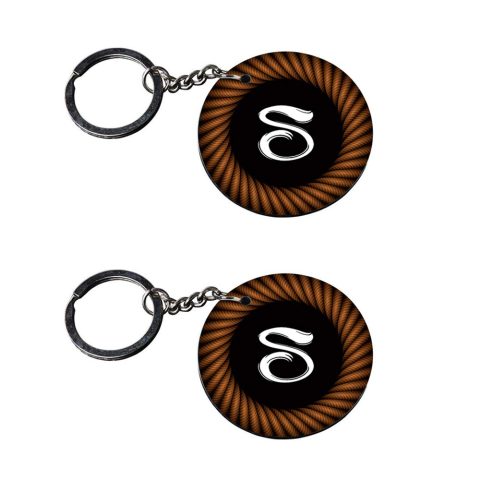 Crafty Worth | Alphabet S keychain | keychain tag customized keychain with photo Printed Wooden Keychain| Circle Shape Set of 2 keyrings 2×2 inch