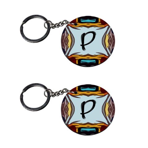 Crafty Worth | Alphabet P keychain | keychain 100kmph customized keychain with photo Printed Wooden Keychain| Circle Shape Set of 2 keyrings 2×2 inch