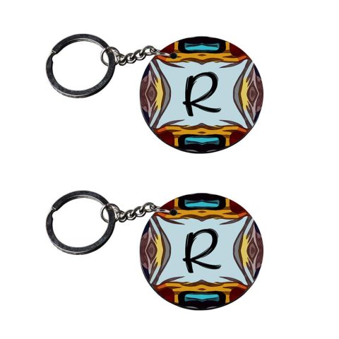Crafty Worth | Alphabet R keychain | keychain 10 rs customized keychain with photo Printed Wooden Keychain| Circle Shape Set of 2 keyrings 2×2 inch