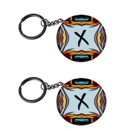 Crafty Worth | Alphabet X keychain | keychain 200 customized keychain with photo Printed Wooden Keychain| Circle Shape Set of 2 keyrings 2×2 inch