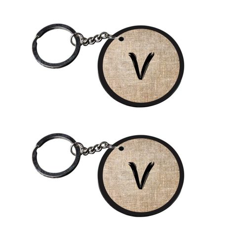 Crafty Worth | Alphabet V keychain | keychain 60 customized keychain with photo Printed Wooden Keychain| Circle Shape Set of 2 keyrings 2×2 inch