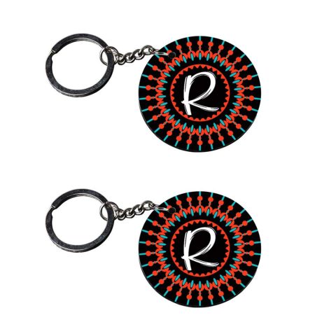 Crafty Worth | Alphabet R keychain | keychain for car customized keychain with photo Printed Wooden Keychain| Circle Shape Set of 2 keyrings 2×2 inch