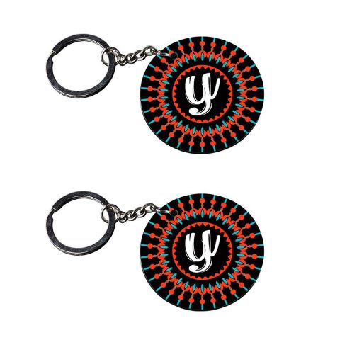 Crafty Worth | Alphabet Y keychain | keychain for home customized keychain with photo Printed Wooden Keychain| Circle Shape Set of 2 keyrings 2×2 inch