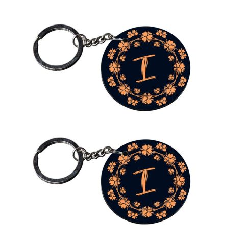 Crafty Worth | Alphabet I keychain | keychain for bike customized keychain with photo Printed Wooden Keychain| Circle Shape Set of 2 keyrings 2×2 inch