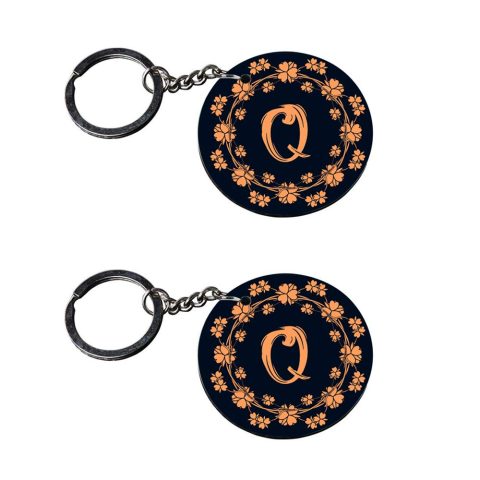 Crafty Worth | Alphabet Q keychain | keychain for men customized keychain with photo Printed Wooden Keychain| Circle Shape Set of 2 keyrings 2×2 inch