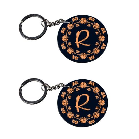 Crafty Worth | Alphabet R keychain | keychain for kids girls customized keychain with photo Printed Wooden Keychain| Circle Shape Set of 2 keyrings 2×2 inch