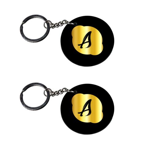 Crafty Worth | Alphabet A keychain | l keychain for girls customized keychain with photo Printed Wooden Keychain| Circle Shape Set of 2 keyrings 2×2 inch