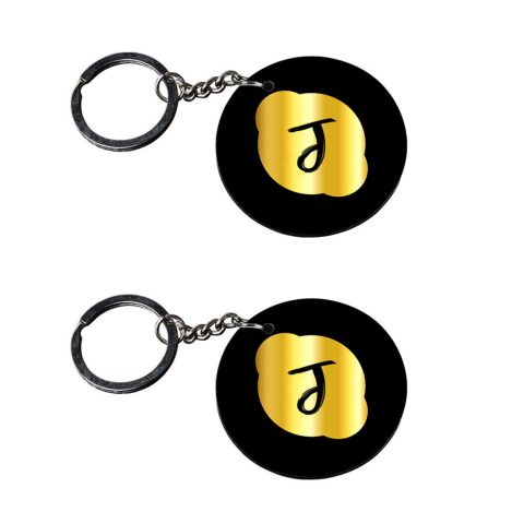Crafty Worth | Alphabet J keychain | keychain for name stylish customized keychain with photo Printed Wooden Keychain| Circle Shape Set of 2 keyrings 2×2 inch