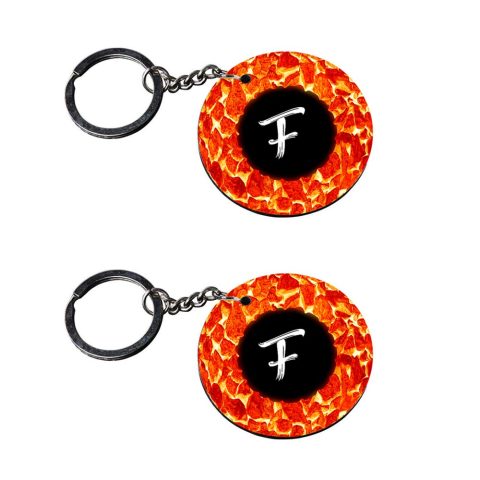 Crafty Worth | Alphabet F keychain | qr code keychain customized keychain with photo Printed Wooden Keychain| Circle Shape Set of 2 keyrings 2×2 inch