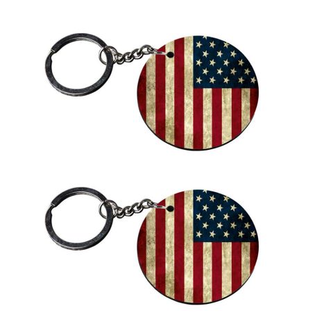 Crafty Worth | american flag keychains | keychain for women stylish latest customized keychain with photo Printed Wooden Keychain| Circle Shape Set of 2 keyrings 2×2 inch