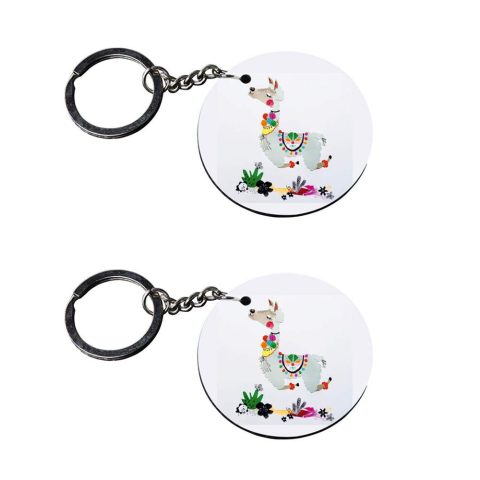 Crafty Worth | llama keychain for girls | keychain for 3 best friend customized keychain with photo Printed Wooden Keychain| Circle Shape Set of 2 keyrings 2×2 inch
