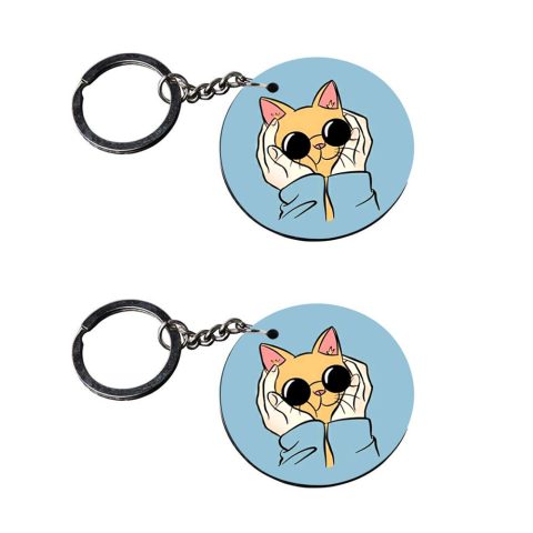 Crafty Worth | cat keychain | keychain for name tag Printed Wooden Keychains | Circle Shape Set of 2 keyrings 2×2 inch - alternate view