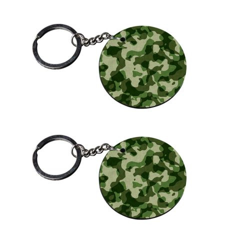 Crafty Worth | army texture keychain | keychain alphabet Printed Wooden Keychains | Circle Shape Set of 2 keyrings 2×2 inch