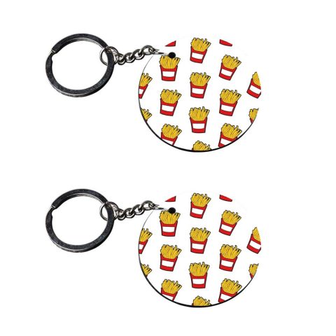 Crafty Worth | french fries keychain | keychain camera Printed Wooden Keychains | Circle Shape Set of 2 keyrings 2×2 inch