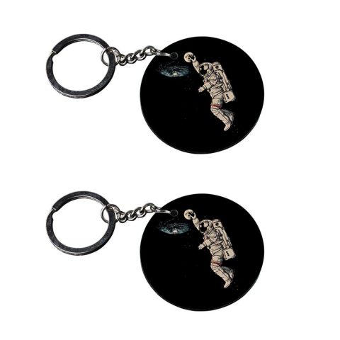 Crafty Worth | astronaut keychain | keychain iron man Printed Wooden Keychains | Circle Shape Set of 2 keyrings 2×2 inch - alternate view