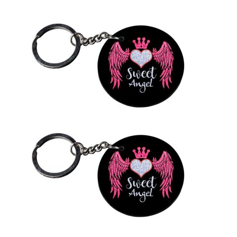 Crafty Worth | angel keychain | keychain ktm Printed Wooden Keychains | Circle Shape Set of 2 keyrings 2×2 inch