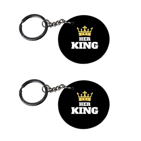 Crafty Worth | her king keychain | keychain making materials Printed Wooden Keychains | Circle Shape Set of 2 keyrings 2×2 inch