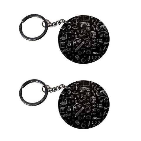 Crafty Worth | back to school keychain | keychain pendrive Printed Wooden Keychains | Circle Shape Set of 2 keyrings 2×2 inch