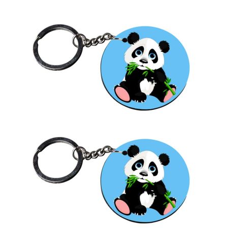 Crafty Worth | panda keychain for girls | keychain with lighter for men stylish Printed Wooden Keychains | Circle Shape Set of 2 keyrings 2×2 inch