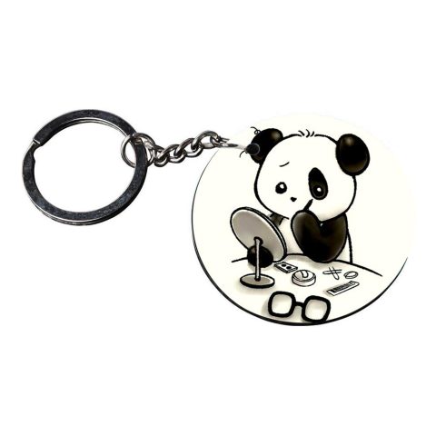Crafty Worth | panda doll keychain | b keychain Printed Wooden Keychains | Circle Shape Set of 2 keyrings 2×2 inch - alternate view