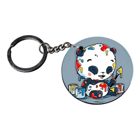 Crafty Worth | panda rubber keychain | g keychain Printed Wooden Keychains | Circle Shape Set of 2 keyrings 2×2 inch - alternate view